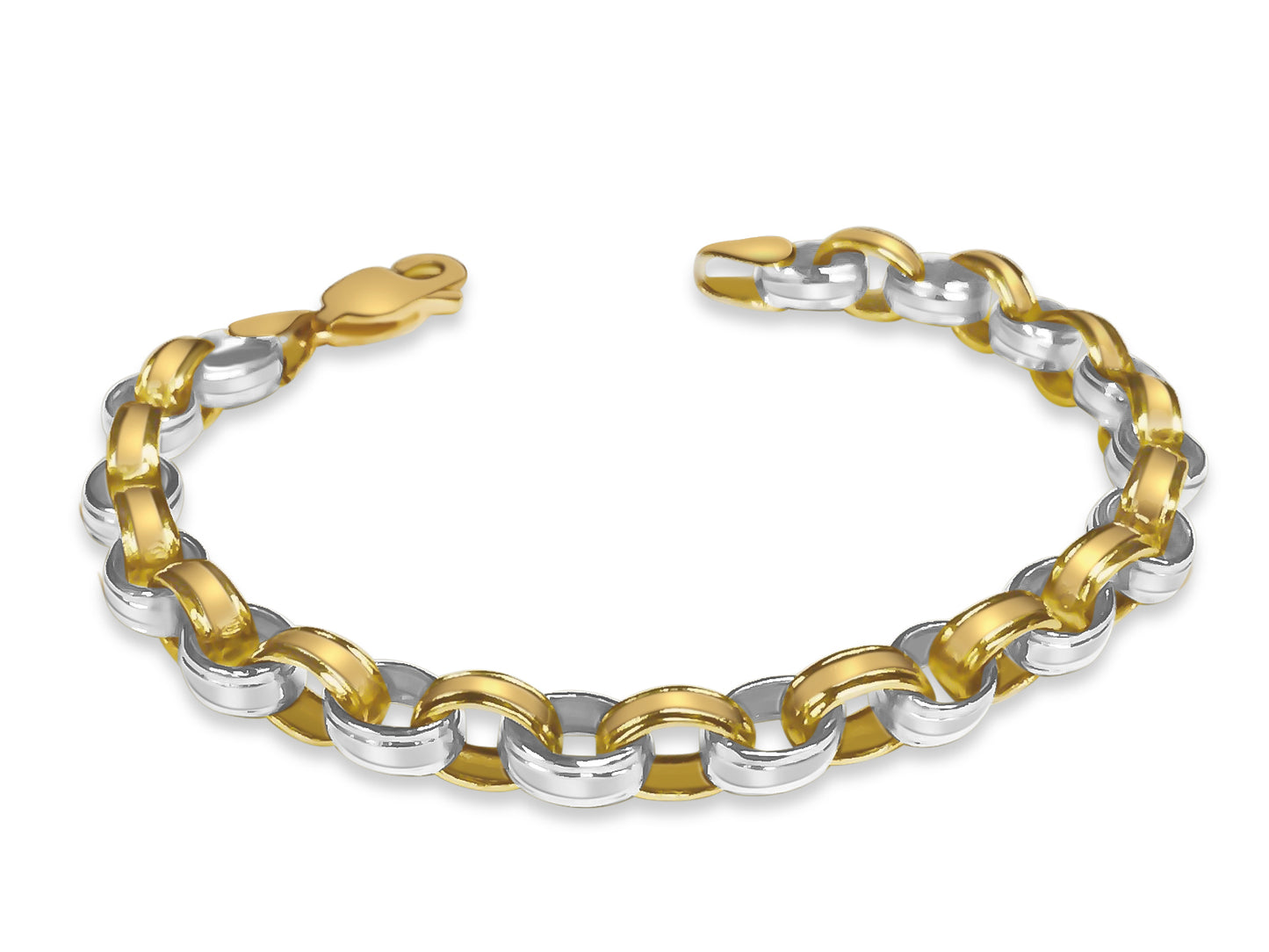 Rolo Cable Solid Gold Handmade Bracelet , 7mm, 6.5-10 Inch