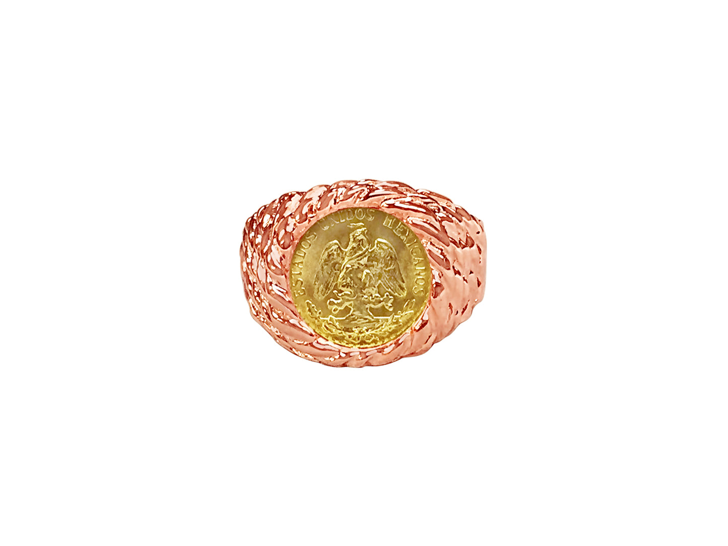 Nugget Solid Gold Handmade Coin Ring , Dos Pesos Coin ,