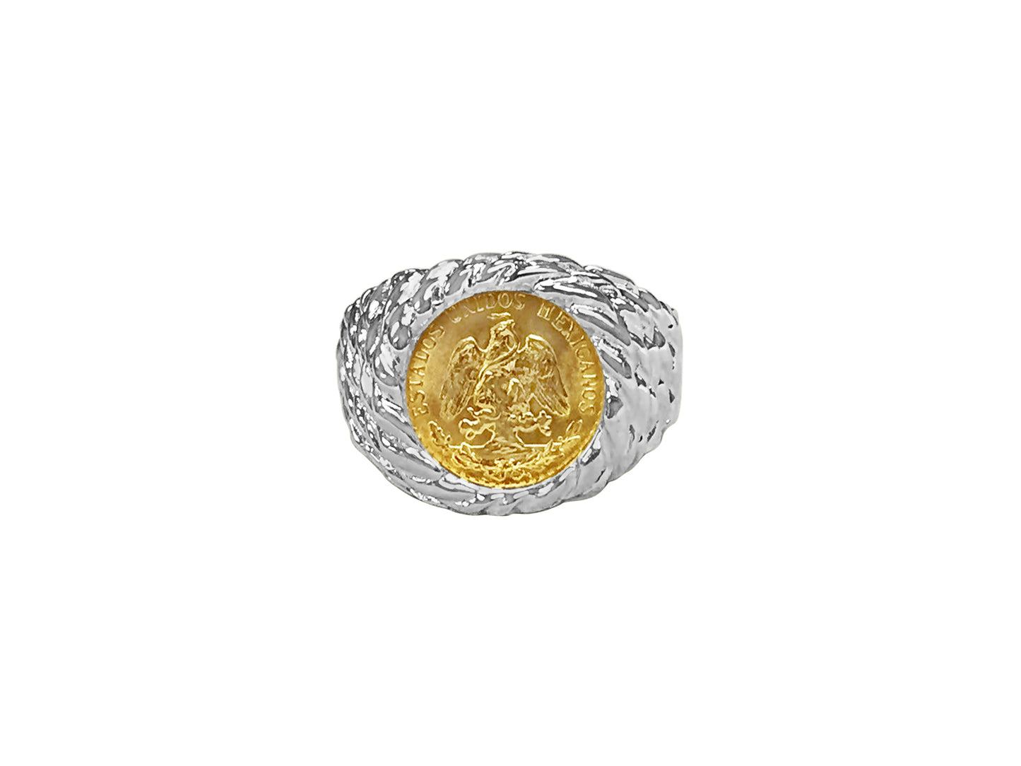 Nugget Solid Gold Handmade Coin Ring , Dos Pesos Coin ,