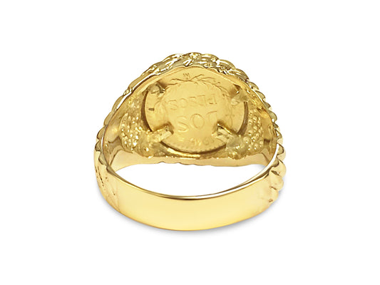 Nugget Solid Gold Handmade Coin Ring , Dos Pesos Coin ,