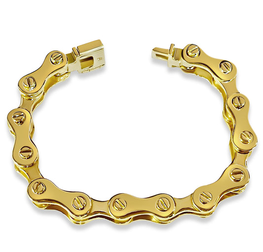 Motorcycle/Bike Chain Solid Gold Handmade Bracelet , 11mm, 6.5-10 Inch