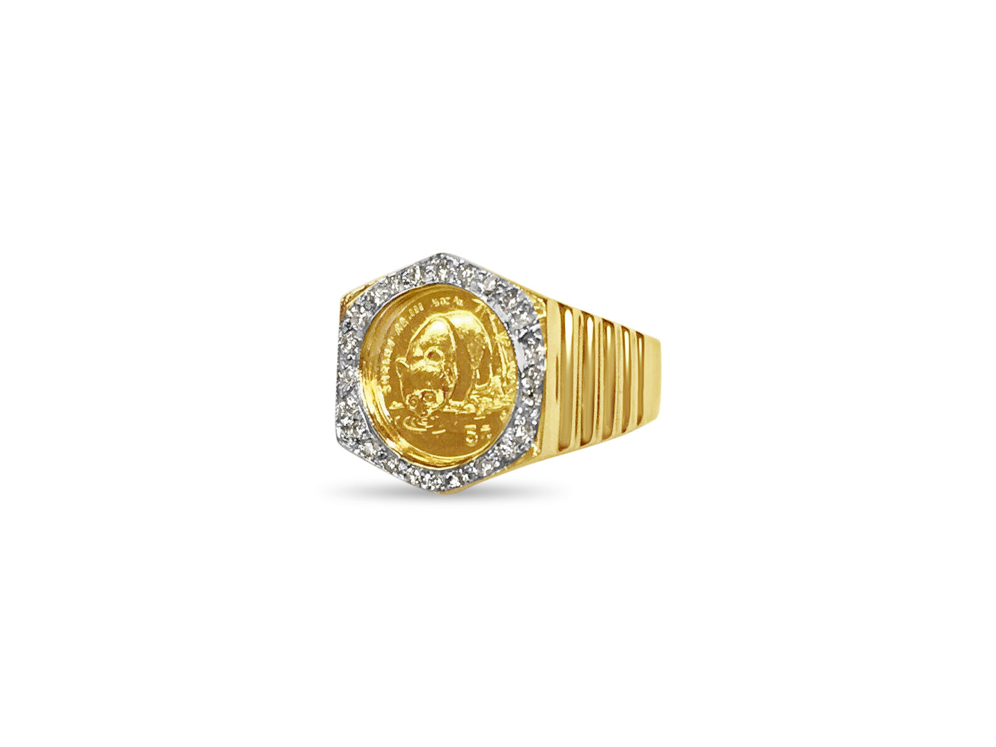 Diamond Fancy Solid Gold Handmade Coin Ring , Chinese Panda Bear Coin ,