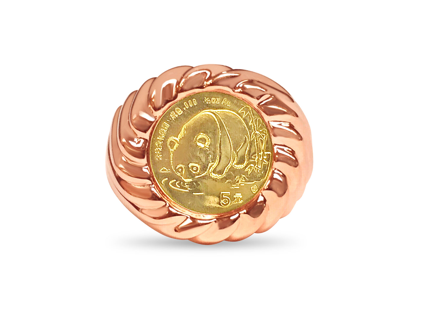 Fancy Solid Gold Handmade Coin Ring , Chinese Panda Bear Coin ,