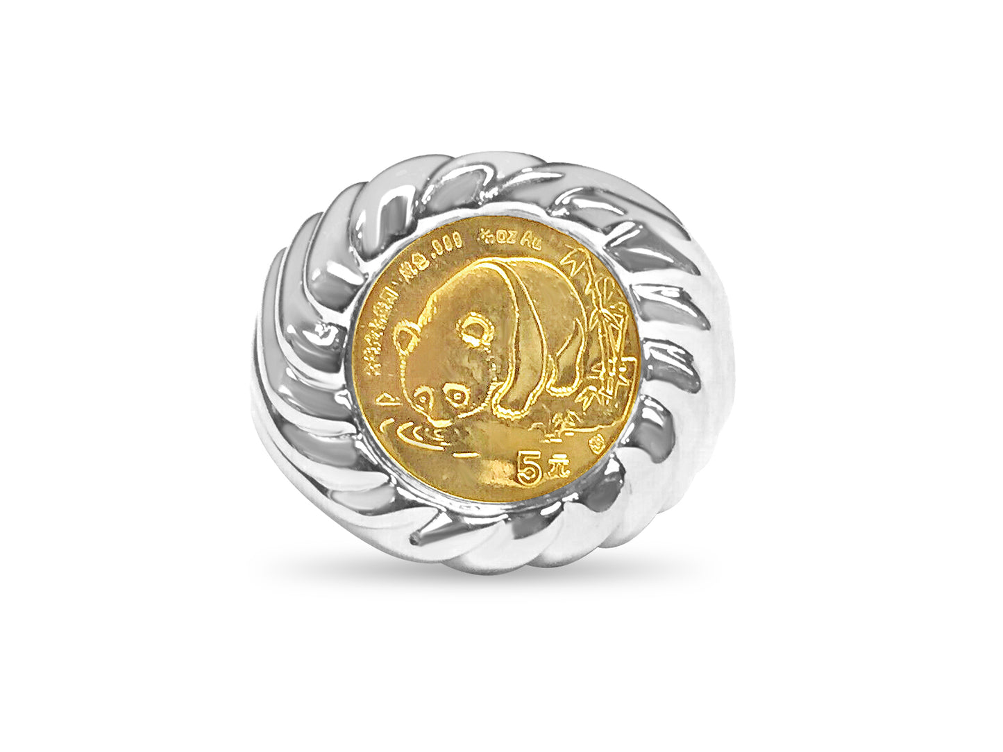 Fancy Solid Gold Handmade Coin Ring , Chinese Panda Bear Coin ,
