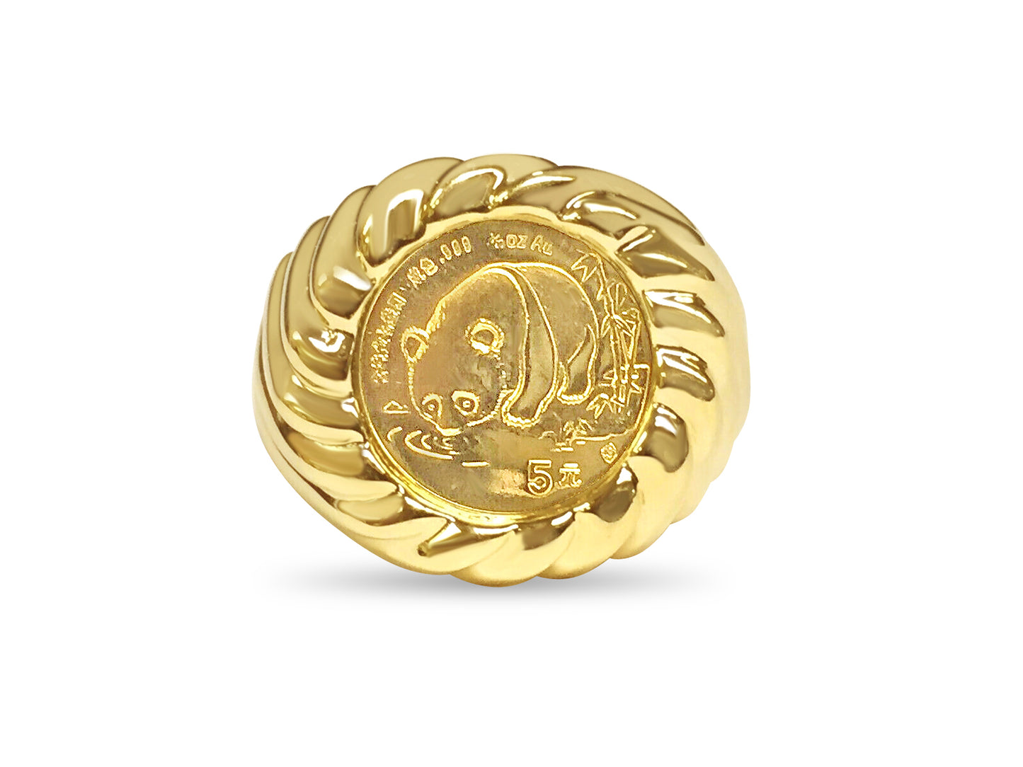 Fancy Solid Gold Handmade Coin Ring , Chinese Panda Bear Coin ,