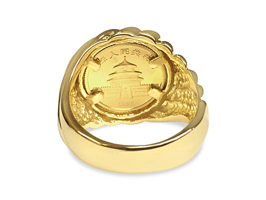 Fancy Solid Gold Handmade Coin Ring , Chinese Panda Bear Coin ,