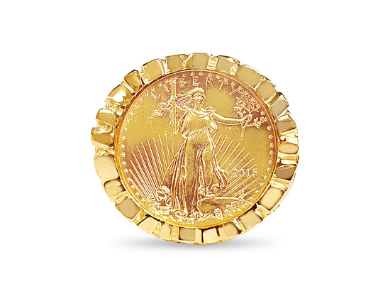 Nugget Solid Gold Handmade Coin Ring , 1/4oz Coin ,