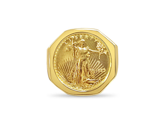 Fancy Solid Gold Handmade Coin Ring , 1/4oz Coin ,