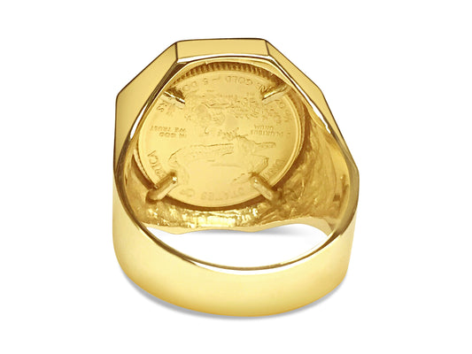 Fancy Solid Gold Handmade Coin Ring , 1/10oz Coin ,