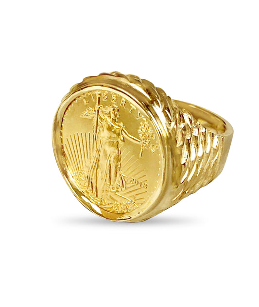 Fancy Solid Gold Handmade Coin Ring , 1/4oz Coin ,