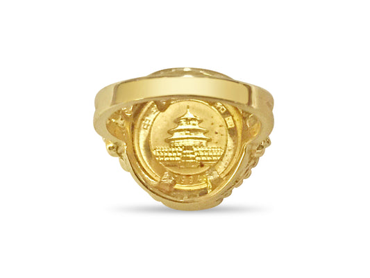 Fancy Solid Gold Handmade Coin Ring , Chinese Panda Bear Coin ,