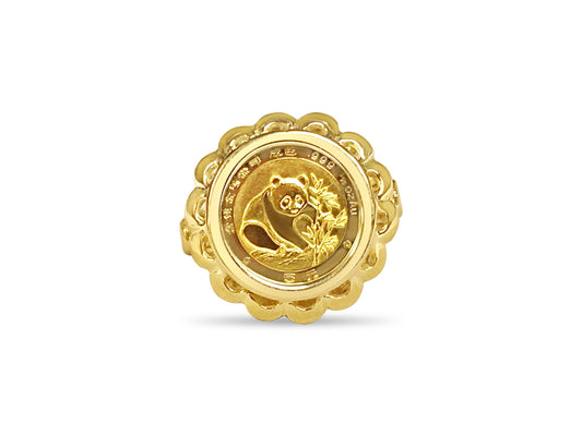 Fancy Ladies Solid Gold Handmade Coin Ring , Chinese Panda Bear Coin ,