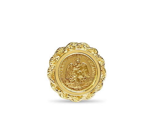 Fancy Solid Gold Handmade Coin Ring , Dos Pesos Coin ,
