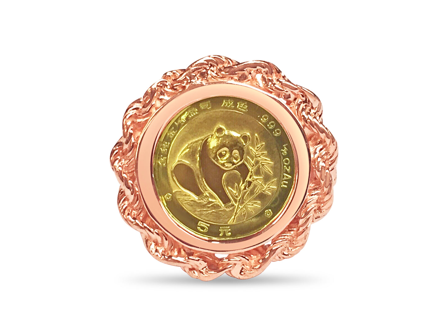 Fancy Ladies Solid Gold Handmade Coin Ring , Chinese Panda Bear Coin ,