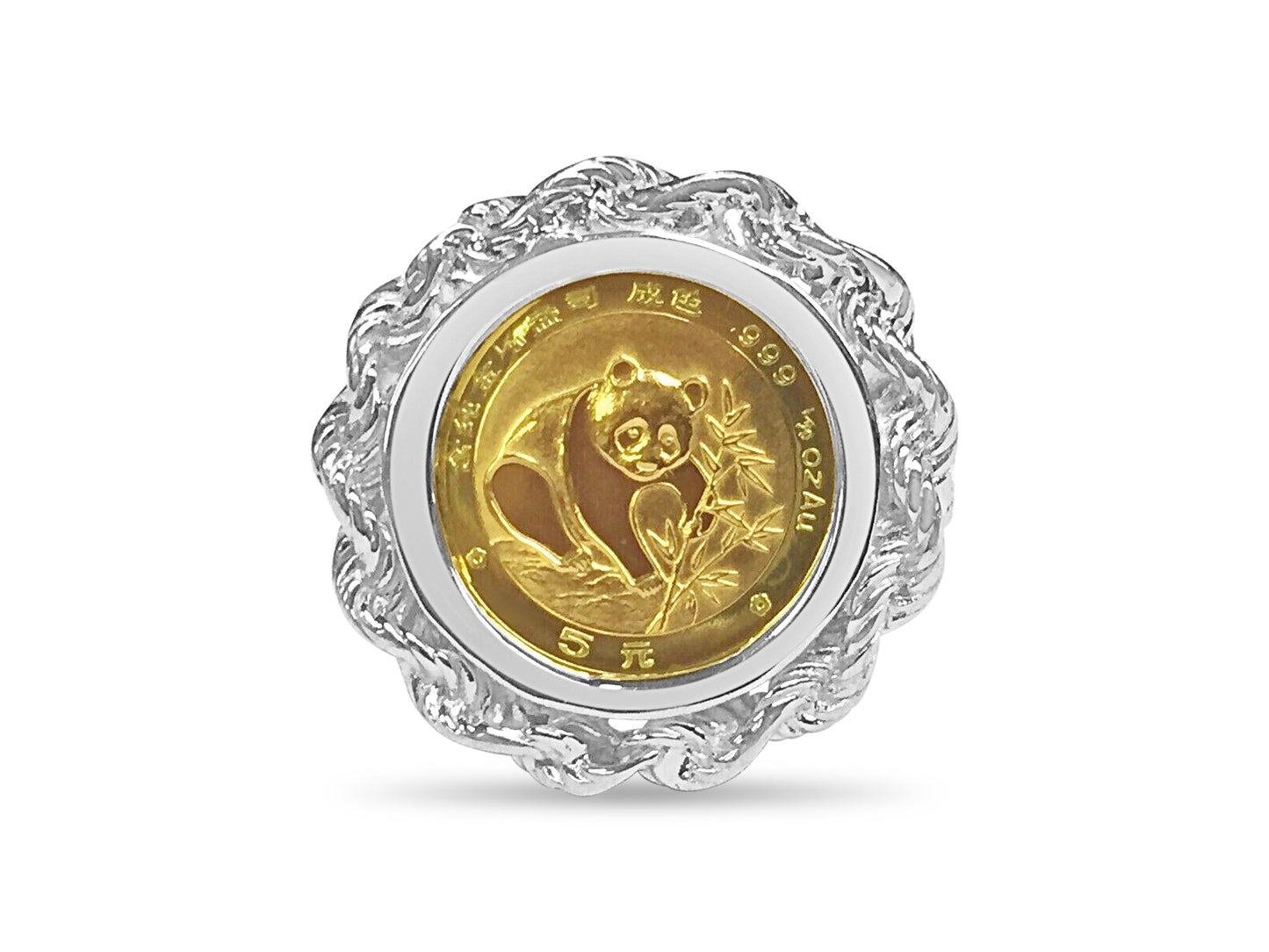Fancy Ladies Solid Gold Handmade Coin Ring , Chinese Panda Bear Coin ,