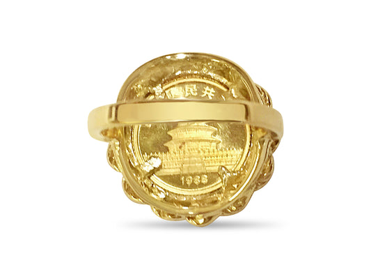 Fancy Ladies Solid Gold Handmade Coin Ring , Chinese Panda Bear Coin ,