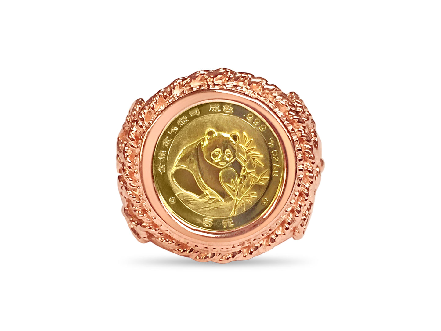 Fancy Solid Gold Handmade Coin Ring , Chinese Panda Bear Coin ,