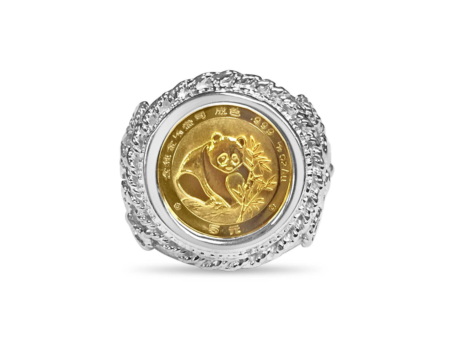 Fancy Solid Gold Handmade Coin Ring , Chinese Panda Bear Coin ,
