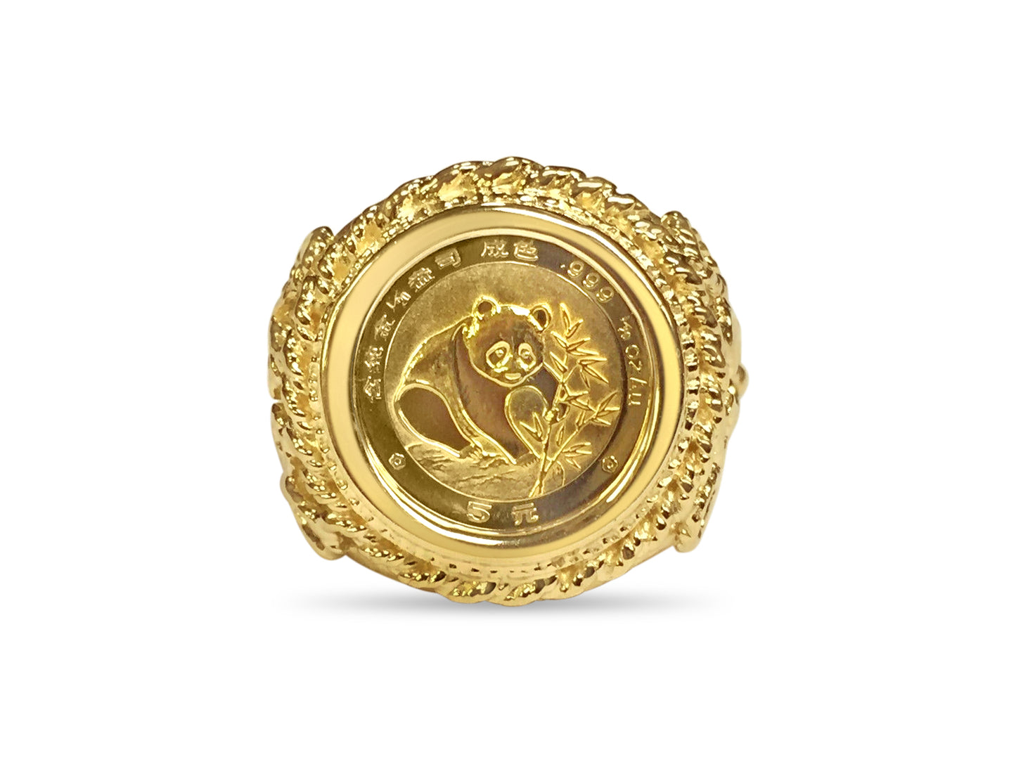 Fancy Solid Gold Handmade Coin Ring , Chinese Panda Bear Coin ,