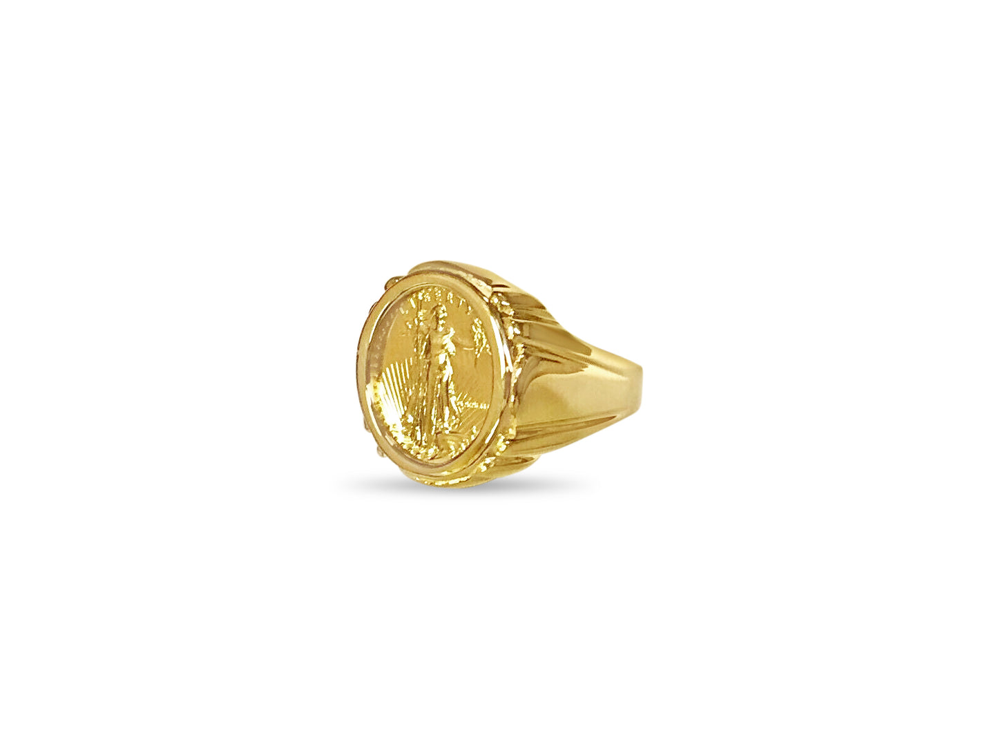 Fancy Solid Gold Handmade Coin Ring , 1/10oz Coin ,