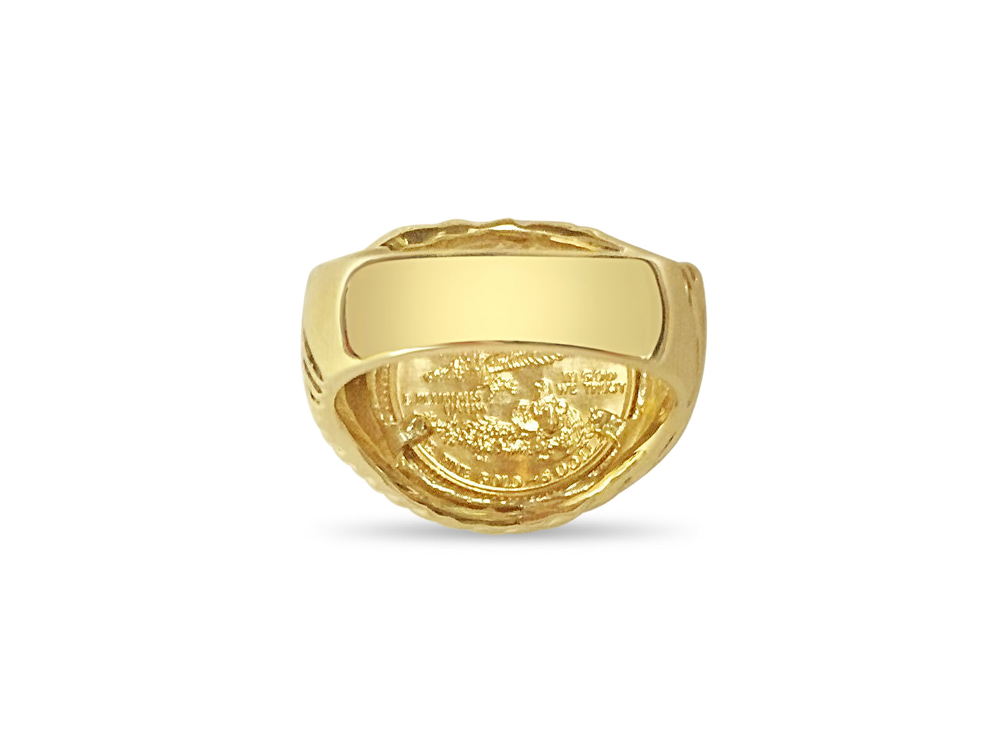 Fancy Solid Gold Handmade Coin Ring , 1/10oz Coin ,