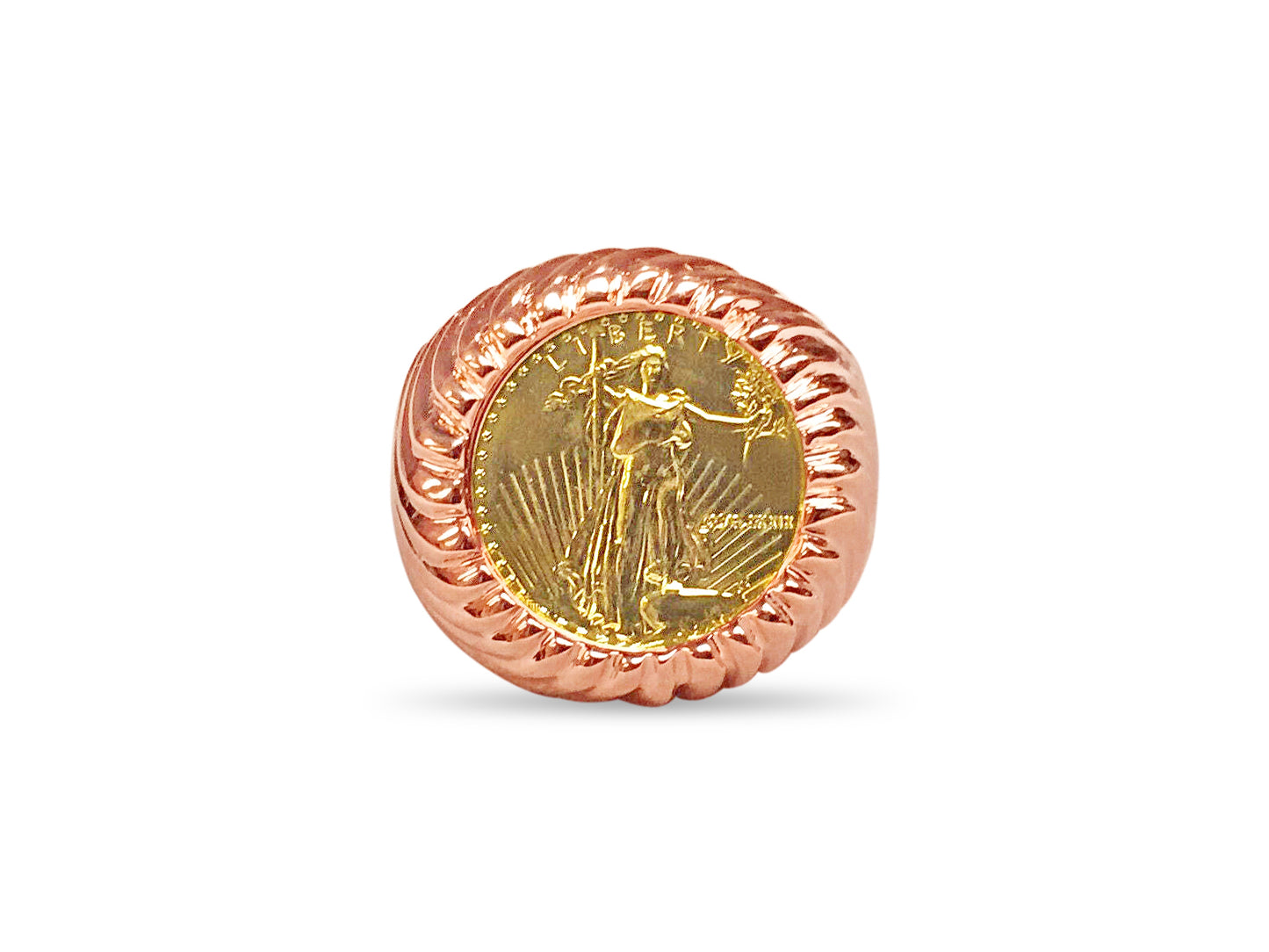 Fancy Solid Gold Handmade Coin Ring , 1/10oz Coin ,