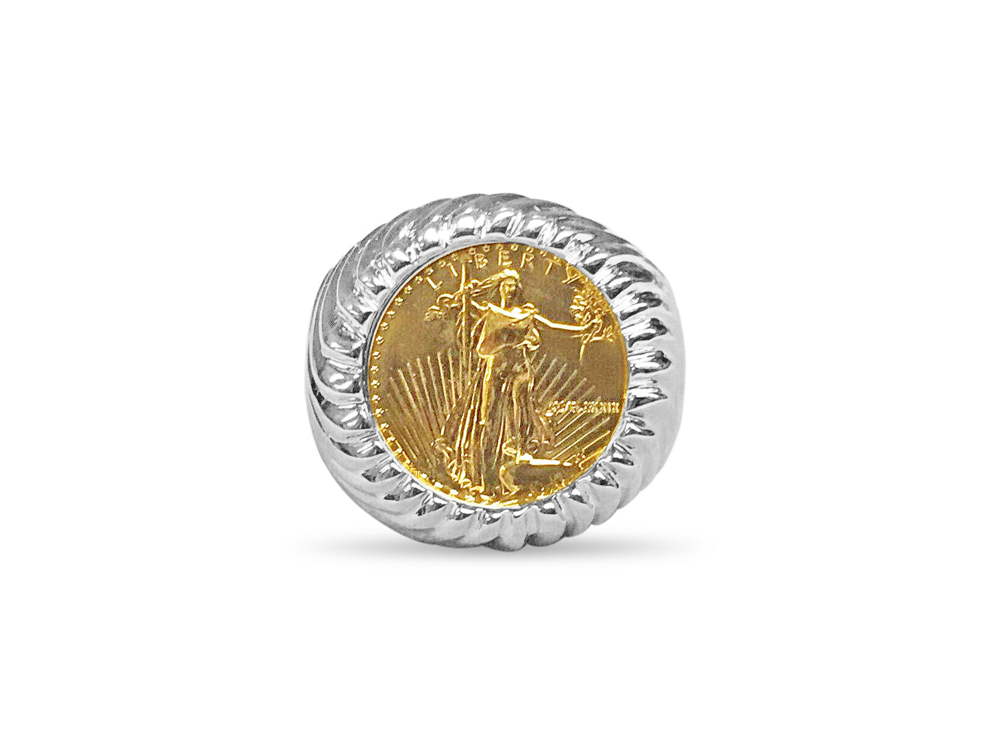Fancy Solid Gold Handmade Coin Ring , 1/10oz Coin ,