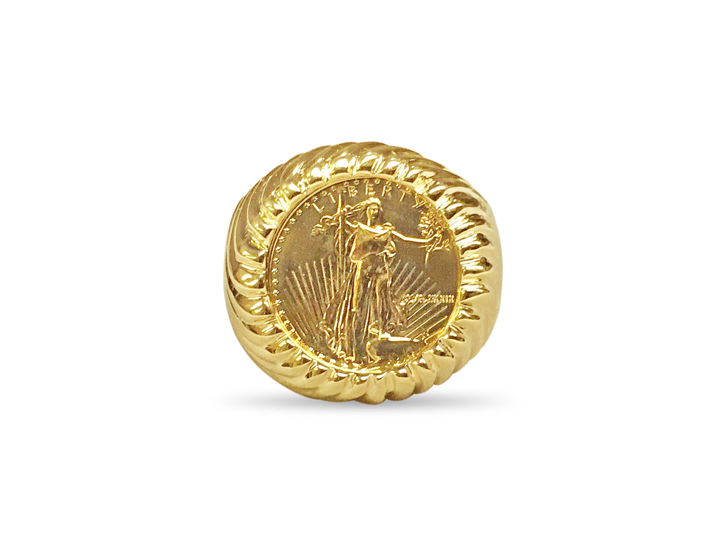 Fancy Solid Gold Handmade Coin Ring , 1/10oz Coin ,