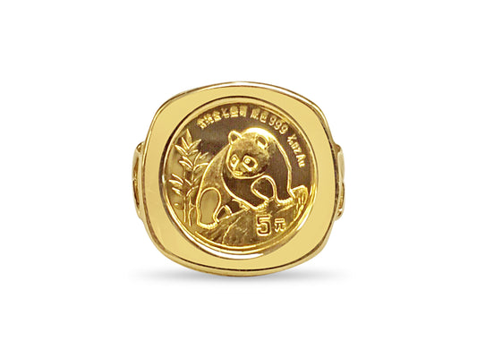 Fancy Solid Gold Handmade Coin Ring , Chinese Panda Bear Coin ,