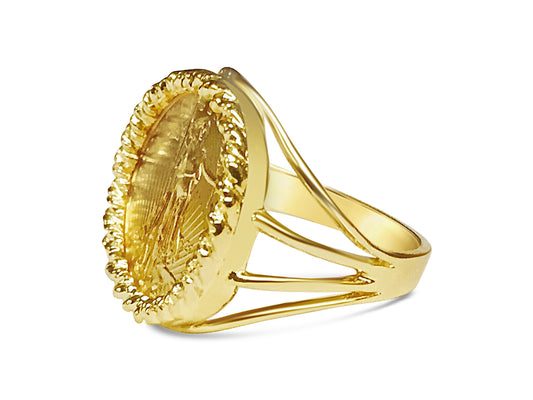 Fancy Ladies Solid Gold Handmade Coin Ring , 1/10oz Coin ,