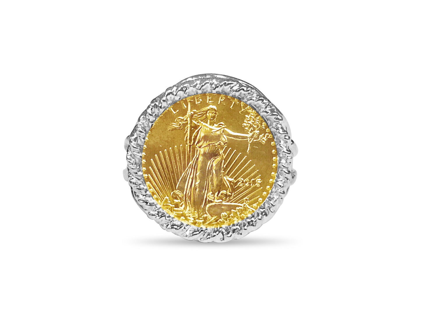 Fancy Ladies Solid Gold Handmade Coin Ring , 1/10oz Coin ,