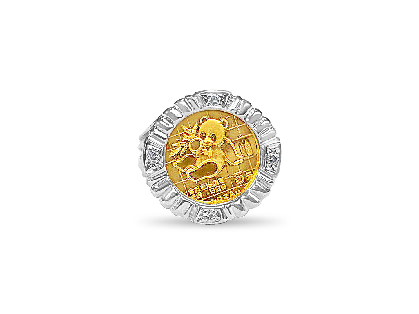 Diamond Fancy Solid Gold Handmade Coin Ring , Chinese Panda Bear Coin ,