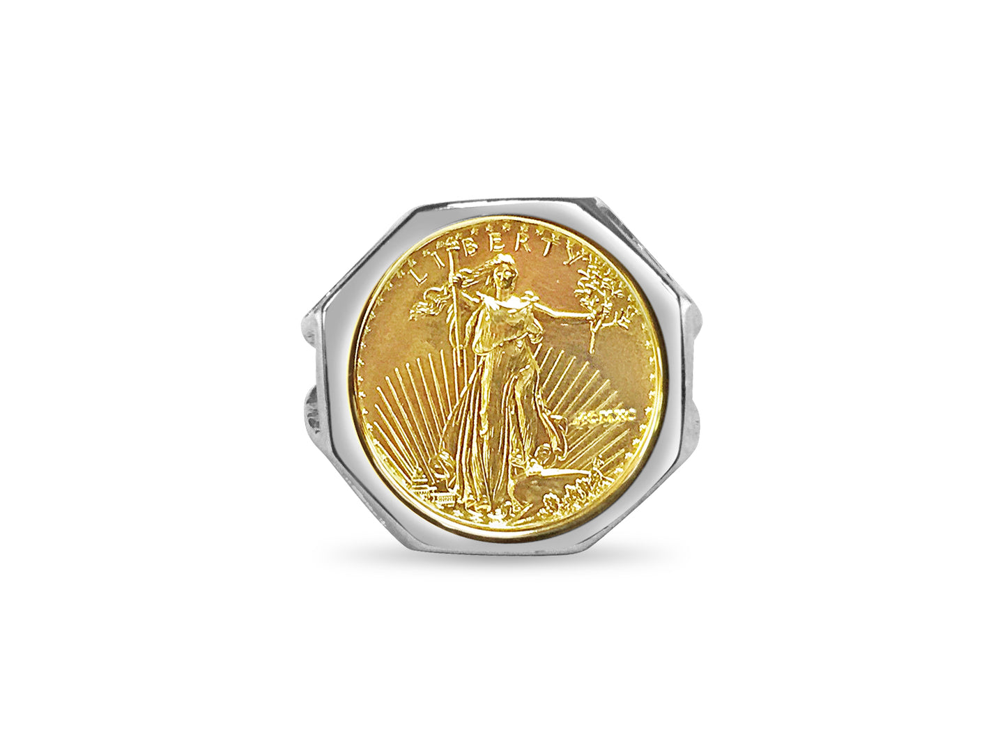 Fancy Ladies Solid Gold Handmade Coin Ring , 1/10oz Coin ,