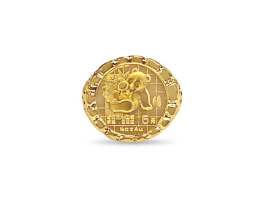 Nugget Solid Gold Handmade Coin Ring , Chinese Panda Bear Coin ,