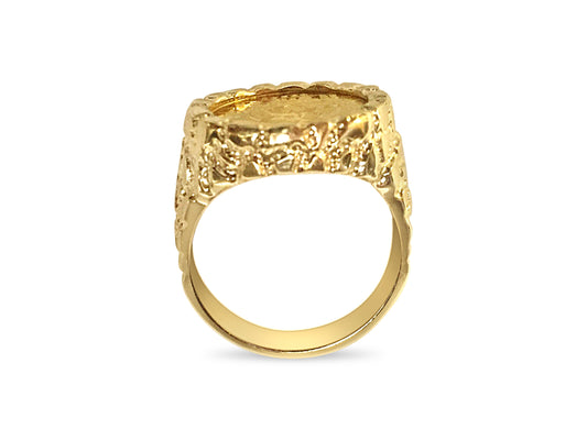 Nugget Solid Gold Handmade Coin Ring , Chinese Panda Bear Coin ,