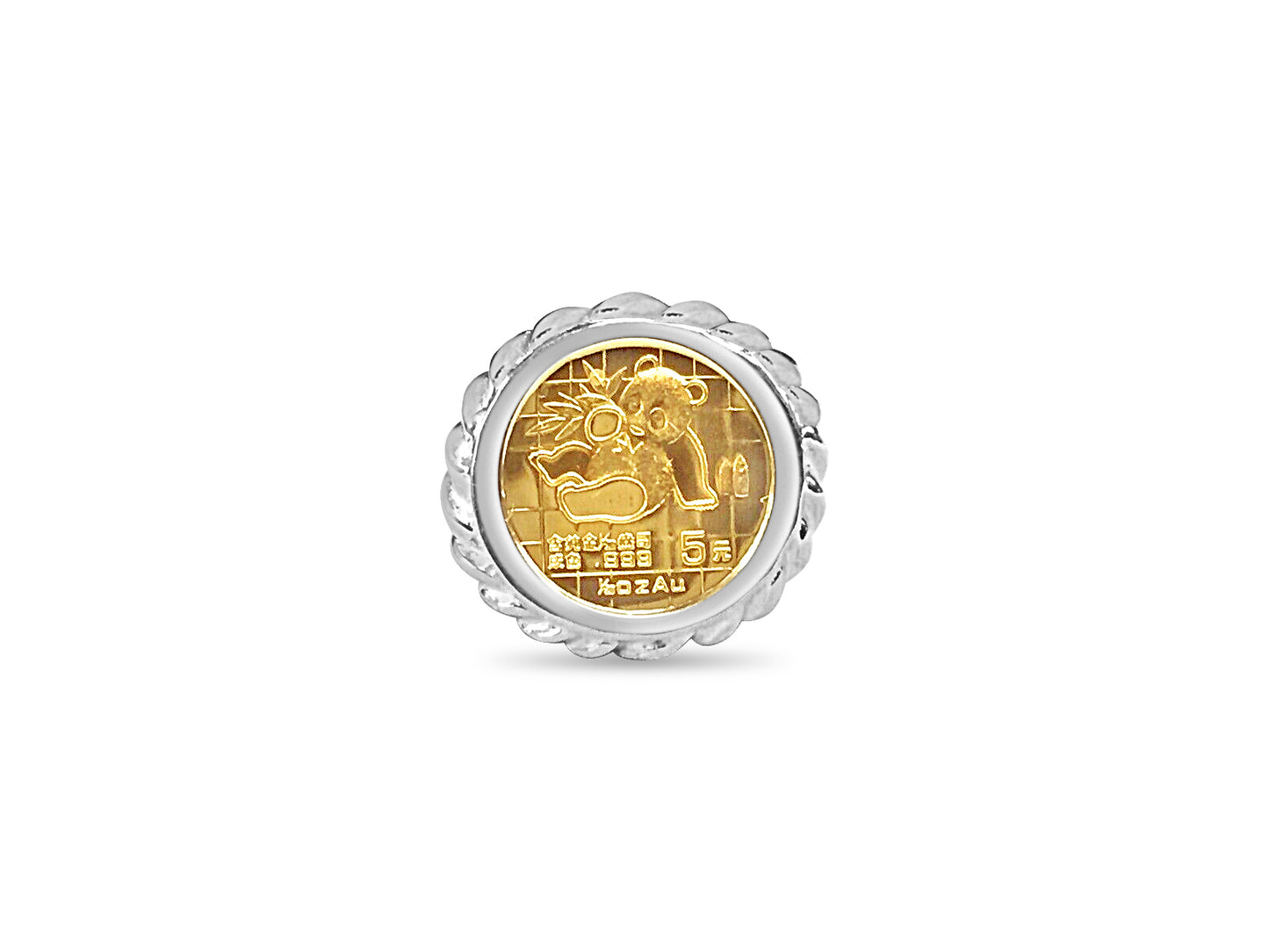 Fancy Solid Gold Handmade Coin Ring , Chinese Panda Bear Coin ,