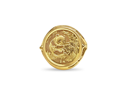 Fancy Solid Gold Handmade Coin Ring , Chinese Panda Bear Coin ,