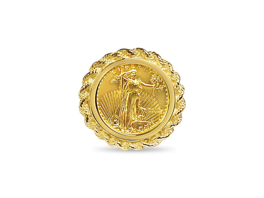 Fancy Ladies Solid Gold Handmade Coin Ring , 1/10oz Coin ,