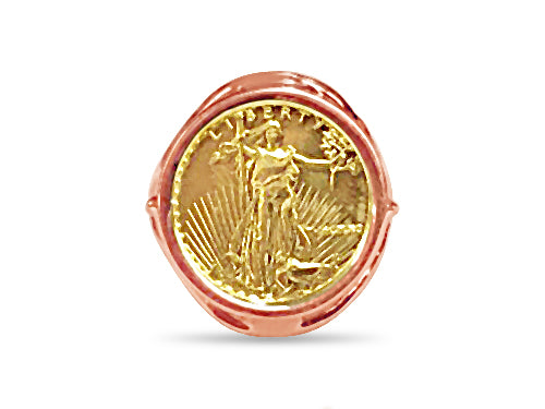 Fancy Ladies Solid Gold Handmade Coin Ring , 1/10oz Coin ,