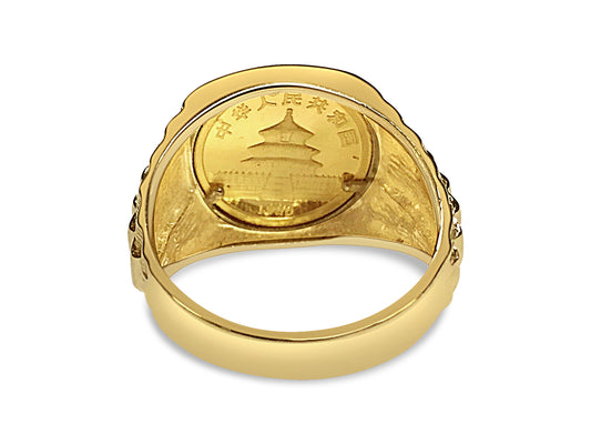 Fancy Solid Gold Handmade Coin Ring , Chinese Panda Bear Coin ,
