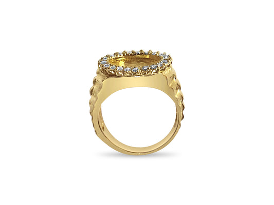 Diamond Fancy Solid Gold Handmade Coin Ring , Dos Pesos Coin ,