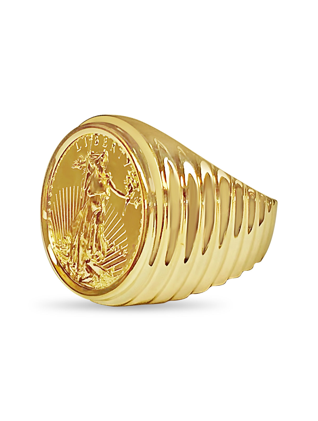 Fancy Solid Gold Handmade Coin Ring , 1/4oz Coin ,