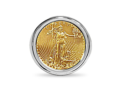 Fancy Solid Gold Handmade Coin Ring , 1/4oz Coin ,