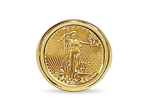 Fancy Solid Gold Handmade Coin Ring , 1/4oz Coin ,