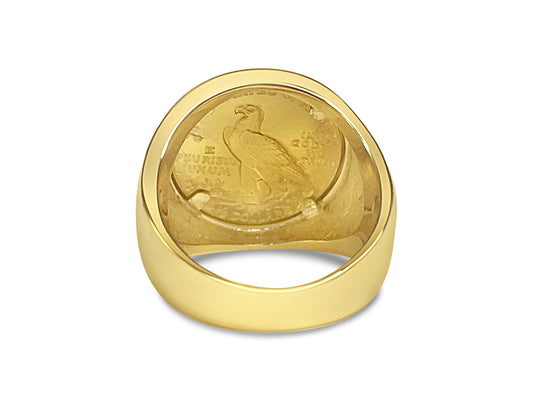 Fancy Solid Gold Handmade Coin Ring , Indian Head Coin ,