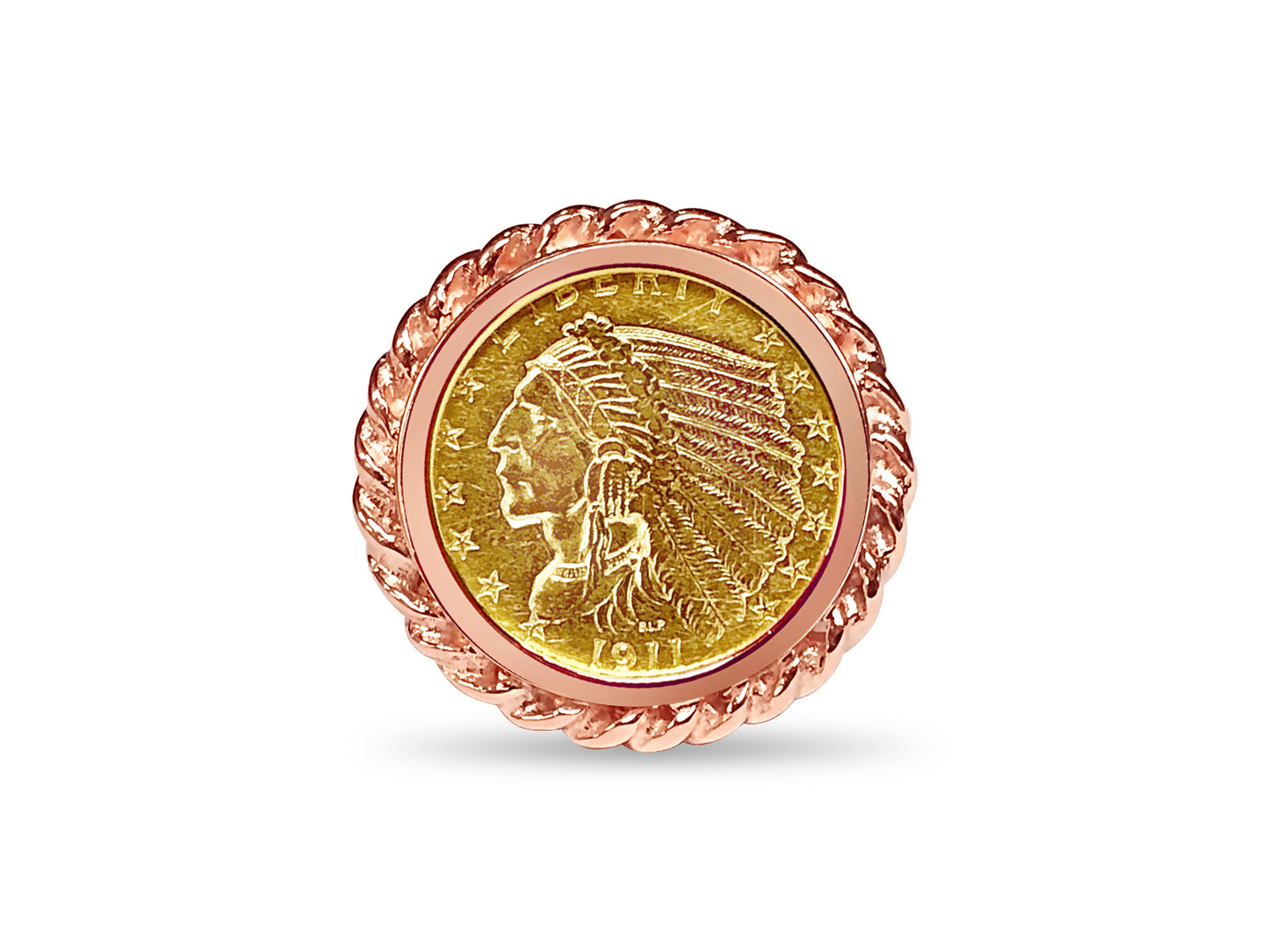 Fancy Solid Gold Handmade Coin Ring , Indian Head Coin ,