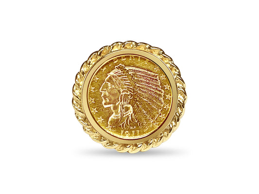 Fancy Solid Gold Handmade Coin Ring , Indian Head Coin ,