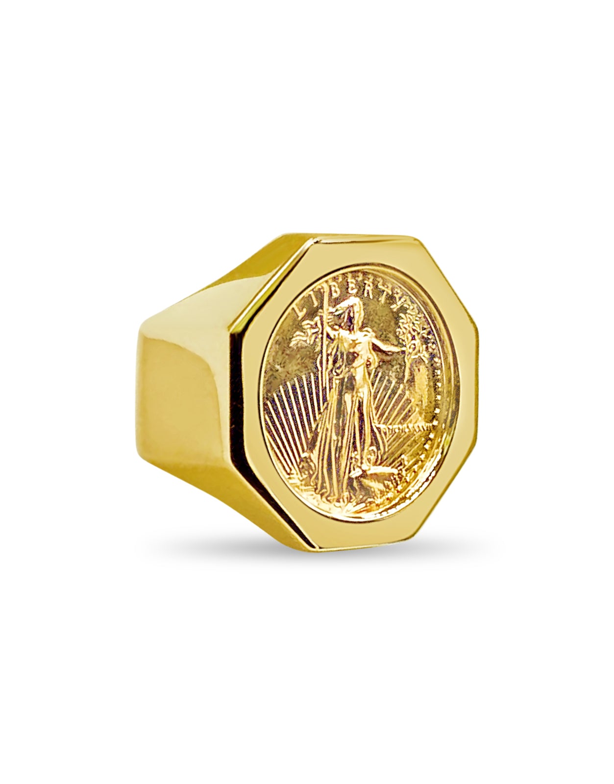 Fancy Solid Gold Handmade Coin Ring , 1/4oz Coin ,