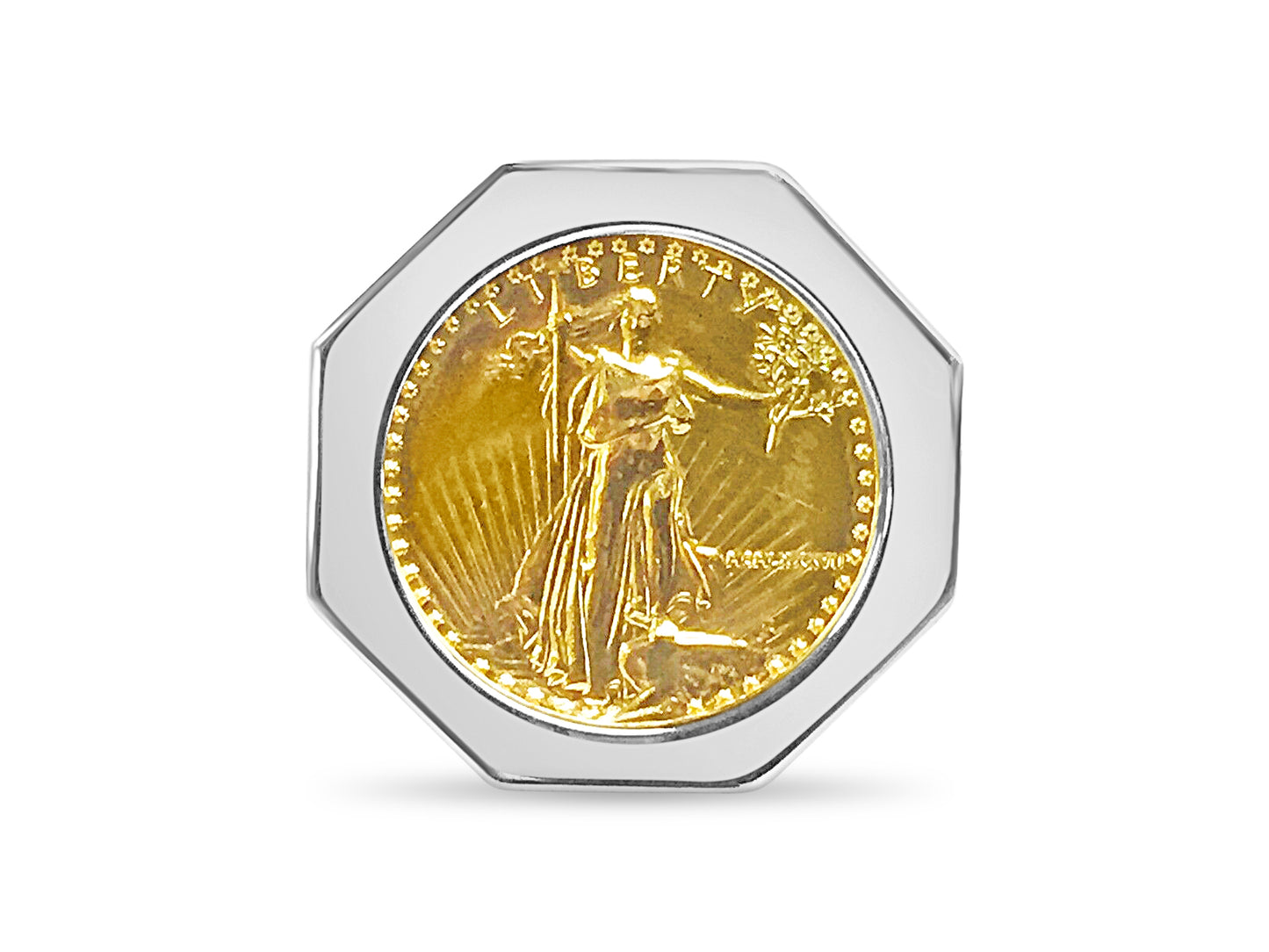 Fancy Solid Gold Handmade Coin Ring , 1/4oz Coin ,