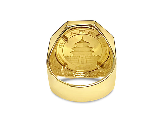 Fancy Solid Gold Handmade Coin Ring , Chinese Panda Bear Coin ,